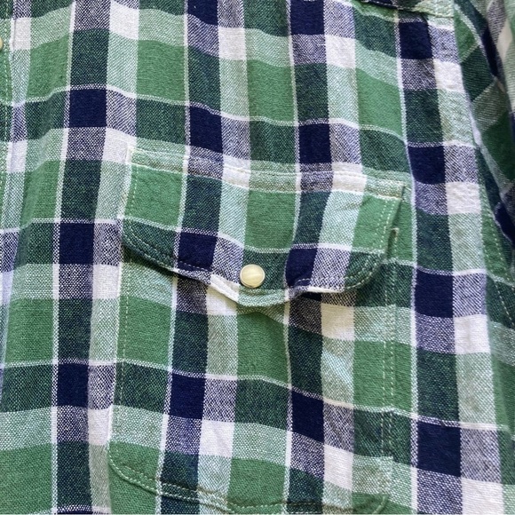 Lucky Brand green is plaid linen blend Western style button down shirt, size XL - Picture 2 of 10